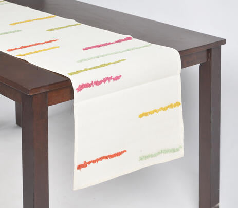 Handwoven and Embroidered Cotton Table Runner