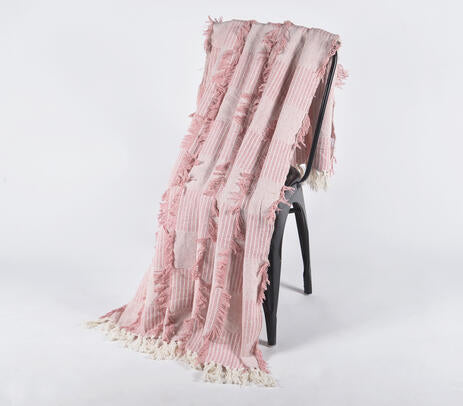 Handwoven Cotton Fringed Throw with Tassels