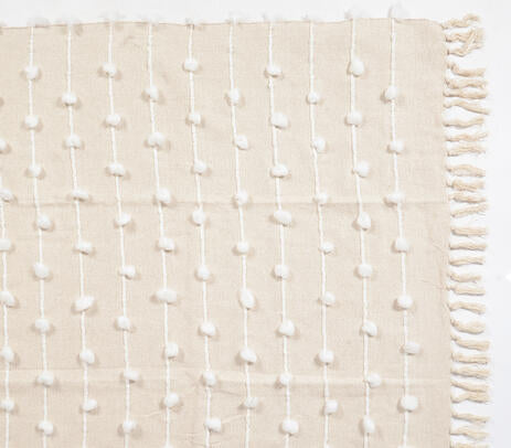 Handwoven Cotton Striped and Tasseled Throw