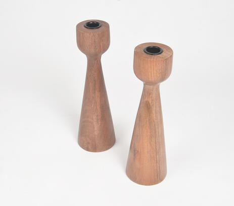 Handmade Mango Wood Candle Stand (Set of 2)