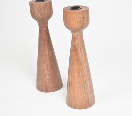 Handmade Mango Wood Candle Stand (Set of 2)