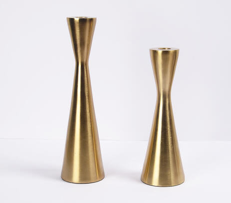 Gold Toned Aluminium Candle Holders (Set of 2)