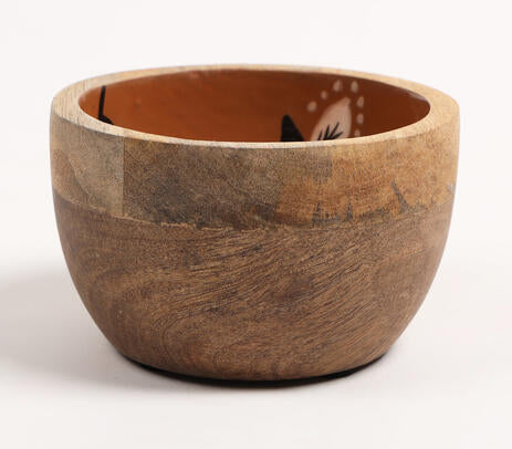 Enamelled Floral Wooden Bowl