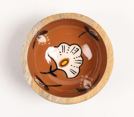 Enamelled Floral Wooden Bowl