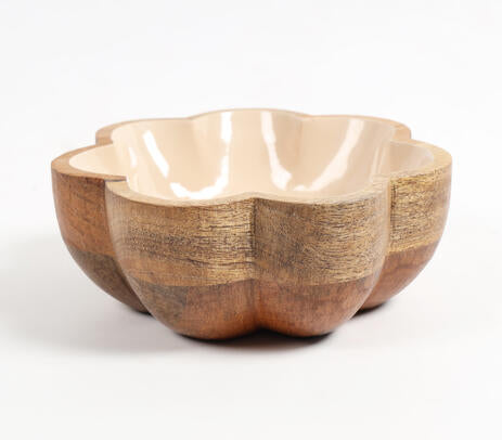 Flower Shaped Enamelled Wooden Bowl