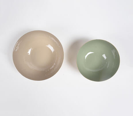 Enamelled Iron Sage & Cream Bowls (set of 2)