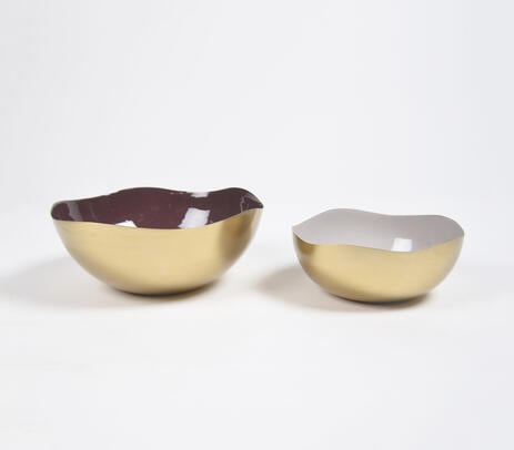 Enamelled Iron Umber & Ivory bowls (set of 2)