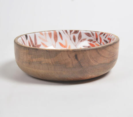 Enamelled Wooden Bowl with Leaves Design