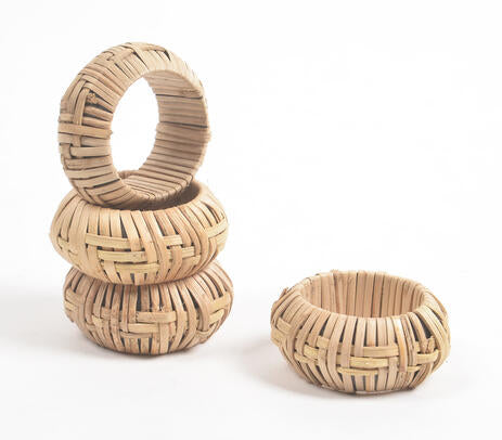 Handwoven Cane & Iron Eco-friendly Napkin Ring (set of 4)