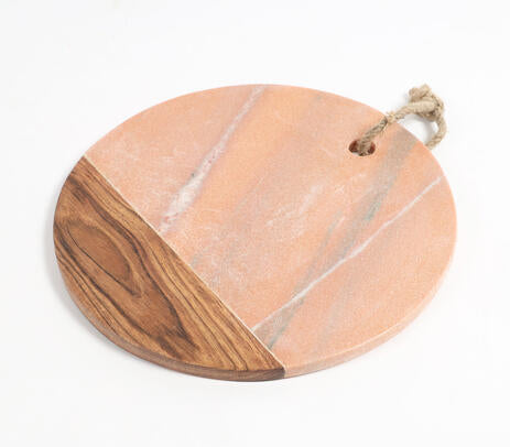 Round Marble and Wood Textured Cheeseboard