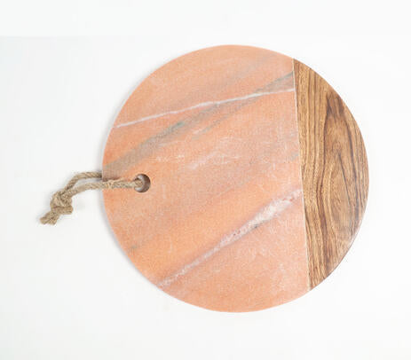 Round Marble and Wood Textured Cheeseboard