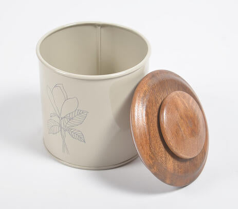 Metallic Canister with Wooden Lid