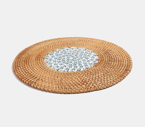 Handwoven Cane and Ceramic Trivet