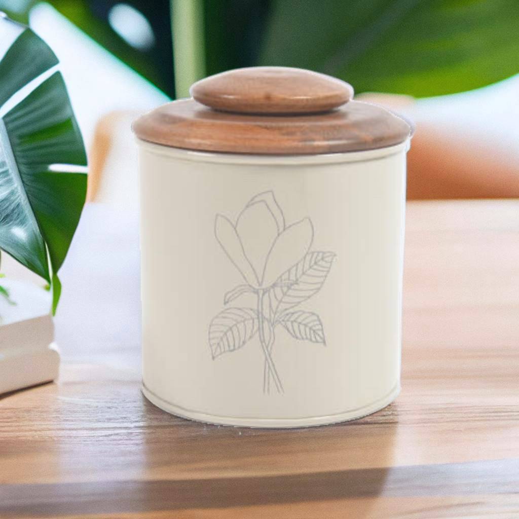Metallic Canister with Wooden Lid