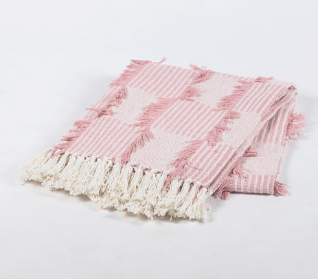 Handwoven Cotton Fringed Throw with Tassels