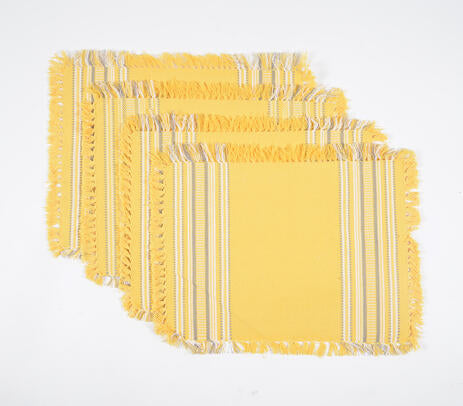 Yellow Placemats with Fringe Borders (Set of 4)