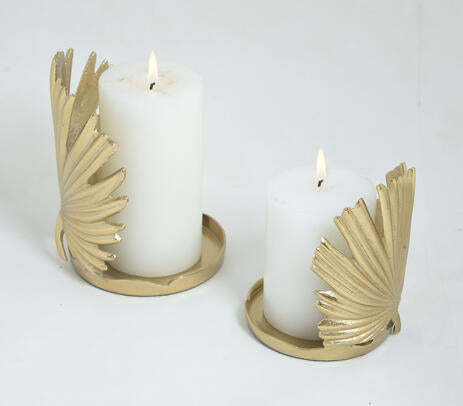 Palm Leaf Aluminium Candle Holders (Set of 2)