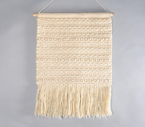 Handwoven Wool and Cotton Fringed Wall Hanging
