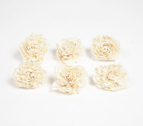 Ivory Carnations Shola Wood Flowers (Set of 6)