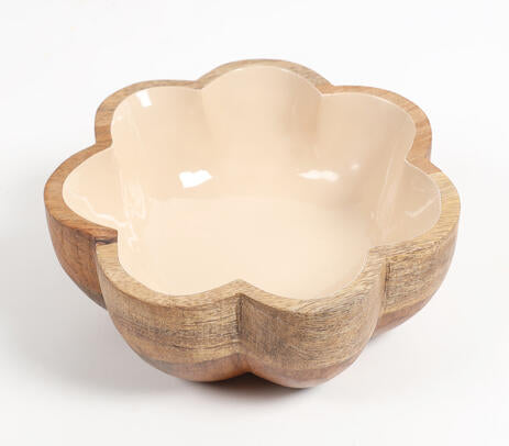 Flower Shaped Enamelled Wooden Bowl