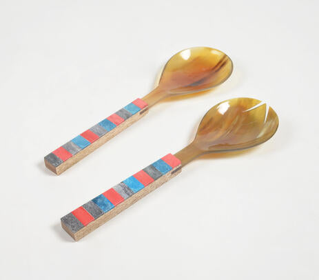 Bone Horn and Mango Wood Salad Spoons (set of 2)