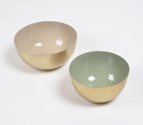 Enamelled Iron Sage & Cream Bowls (set of 2)