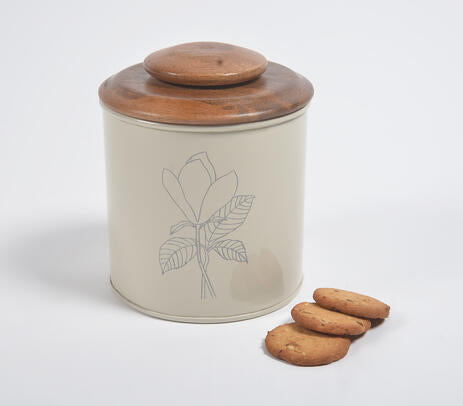 Metallic Canister with Wooden Lid