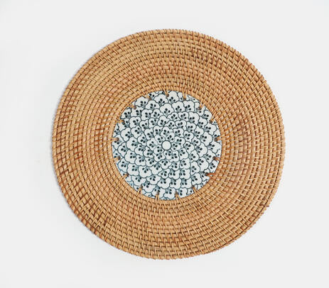 Handwoven Cane and Ceramic Trivet