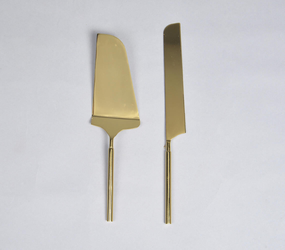 Gold Toned Cake Knife and Server Set