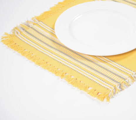 Yellow Placemats with Fringe Borders (Set of 4)