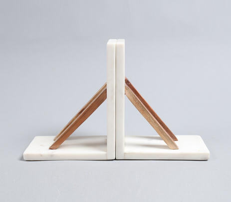 Marble and Wood Bookends (Set of 2)