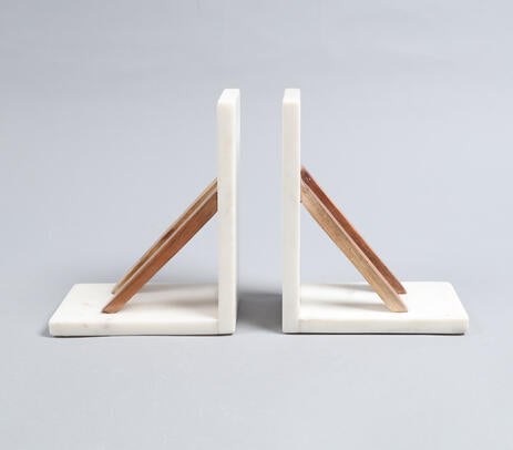 Marble and Wood Bookends (Set of 2)