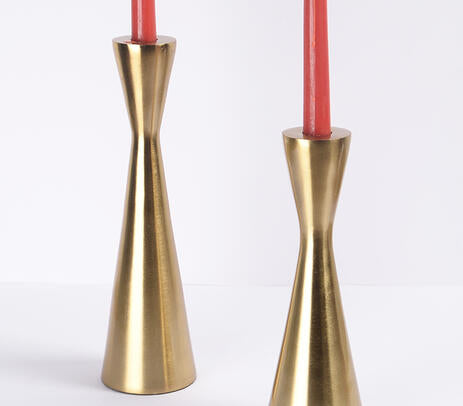 Gold Toned Aluminium Candle Holders (Set of 2)