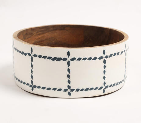 Enamelled Geometric Wooden Serving Bowl