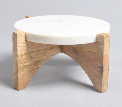 Marble Cake Platter with Wooden Stand