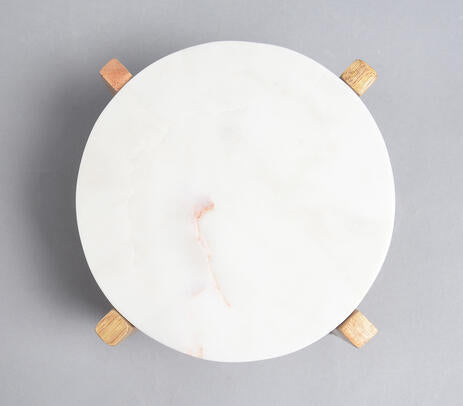 Marble Cake Platter with Wooden Stand