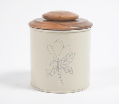 Metallic Canister with Wooden Lid