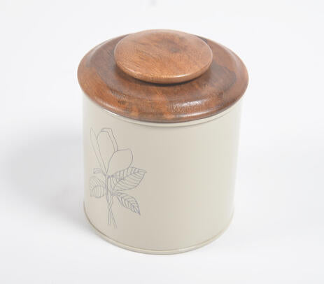 Metallic Canister with Wooden Lid