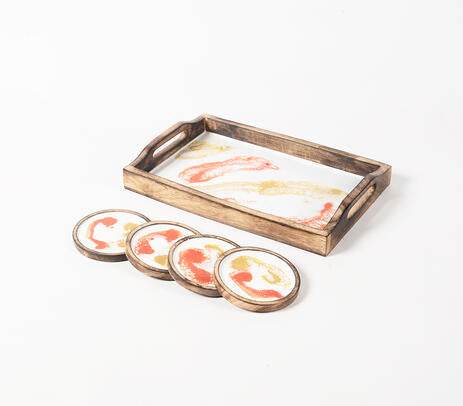 Mango Wood Set of Tray and 4 Coasters