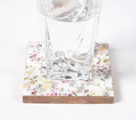 Floral Enamelled Wooden Coasters (Set of 4)