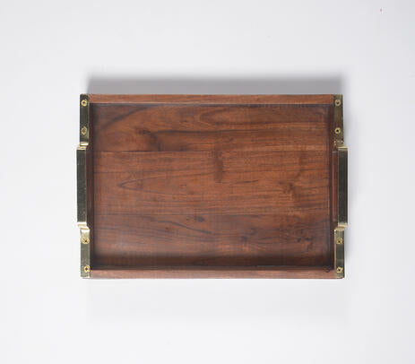 Hand Cut Wooden Serving Tray with Brass Handles