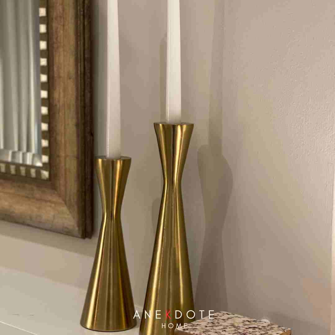 Gold Toned Aluminium Candle Holders (Set of 2)