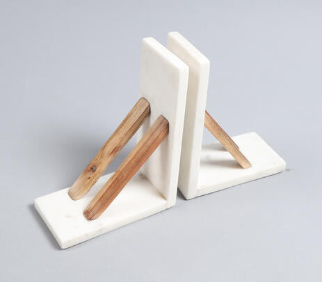 Marble and Wood Bookends (Set of 2)