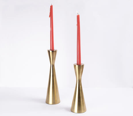 Gold Toned Aluminium Candle Holders (Set of 2)