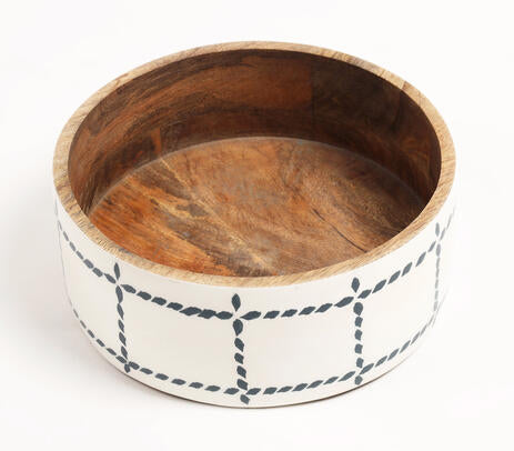 Enamelled Geometric Wooden Serving Bowl