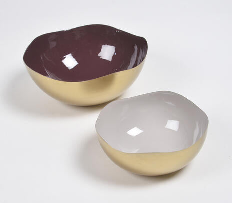 Enamelled Iron Umber & Ivory bowls (set of 2)