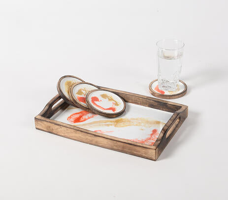 Mango Wood Set of Tray and 4 Coasters