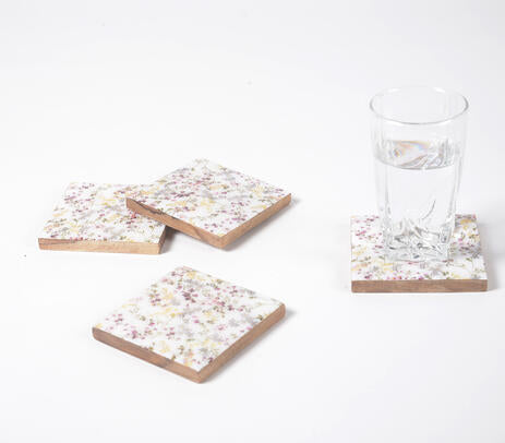 Floral Enamelled Wooden Coasters (Set of 4)