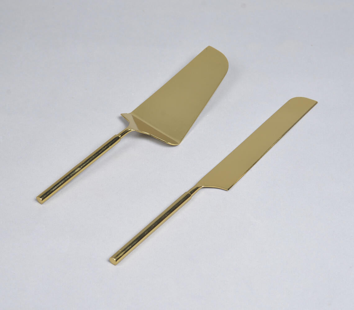 Gold Toned Cake Knife and Server Set