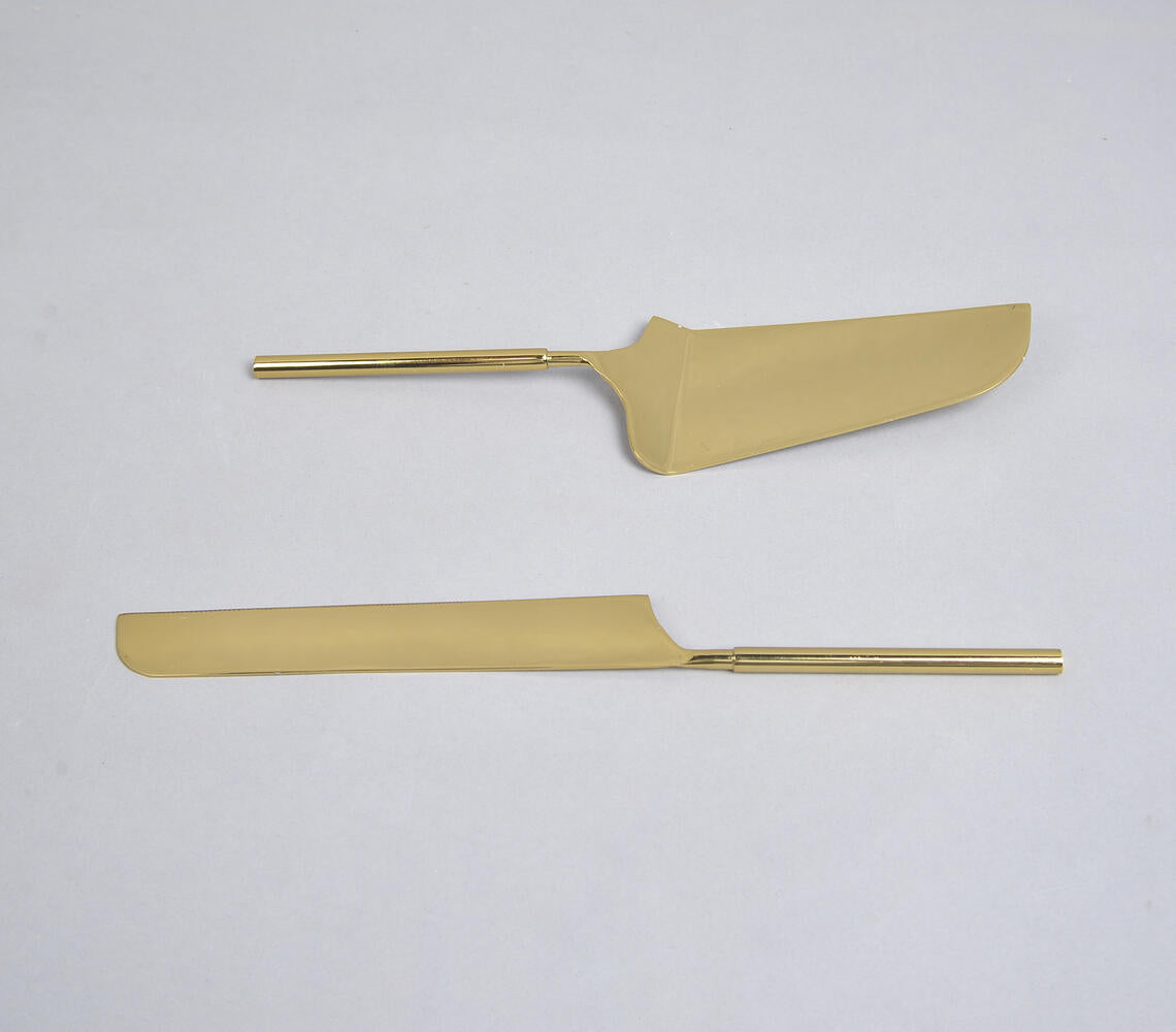 Gold Toned Cake Knife and Server Set